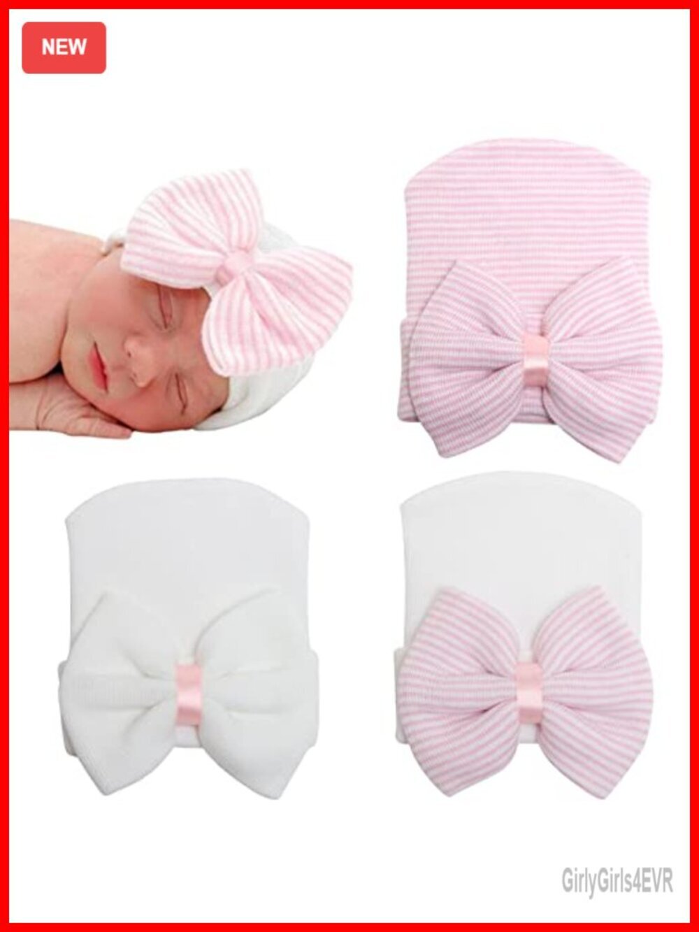 Newborn Hospital Hat with Bow Cotton Infant Beanie & Mittens 0-3 Months